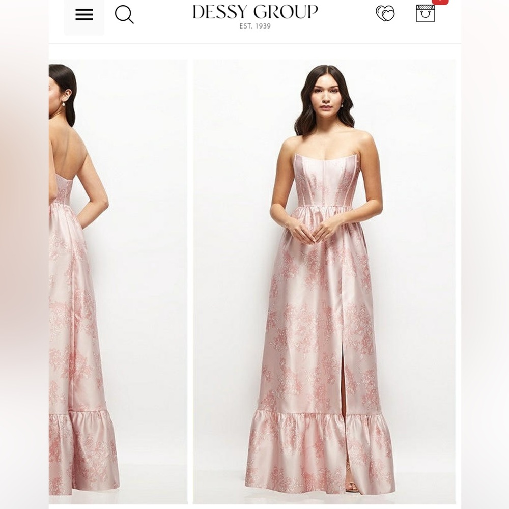 Dessy Collection Blush Pink Strapless Floral Jacquard Gown